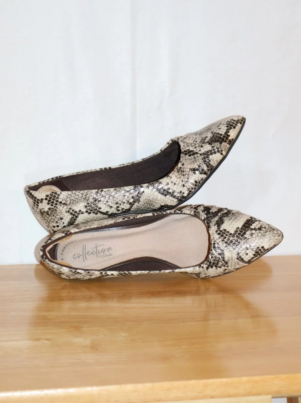 Clarks Linvale Jerica Pumps In Taupe Snake Leather.
